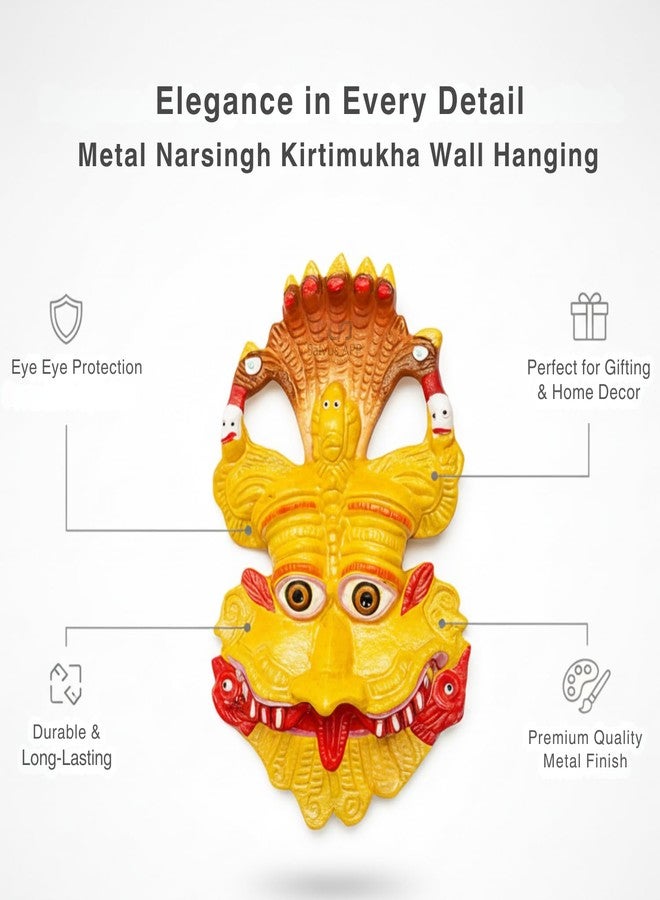 Salvus APP SOLUTIONS Sacred Metal Narsingh Kirtimukha Wall Hanging Mask Nazar Battu: Divine Protection and Spiritual Decor (Yellow_4X6.5 Inch) - Image 3